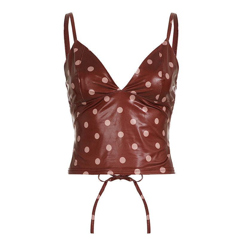 Damen Trendiges Polka Dot Oberteil aus Kunstleder Echo Archiv