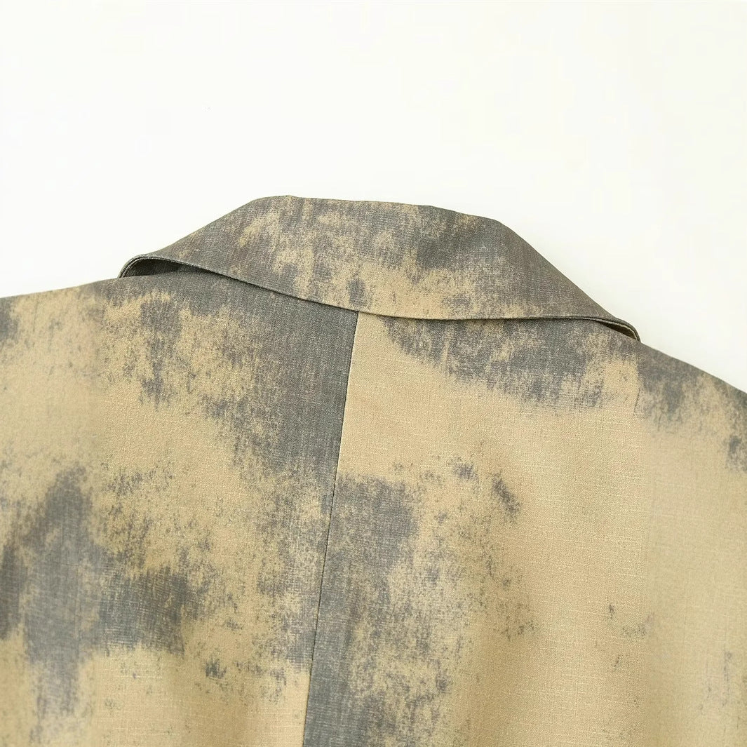 Damen nan Oversize-Blazer mit abstraktem Druck, Reverskragen und leichter Innenfutter Echo Archiv