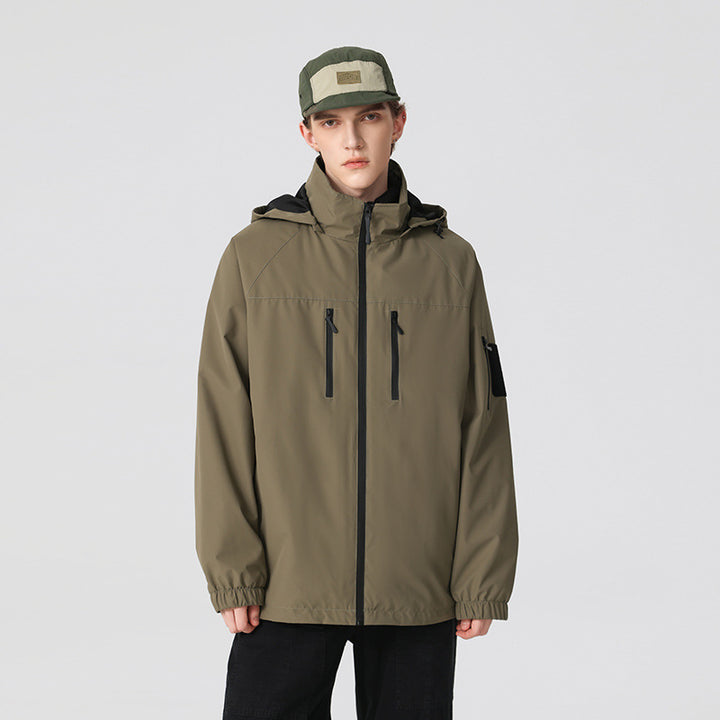 Herren technische, wind‑ und wasserabweisende Kapuzenjacke mit Brust‑Reißverschlusstaschen und Ärmel‑Utility‑Fach Echo Archiv