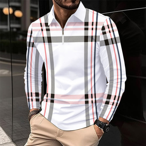 Herren Langarmshirt mit modernem Reißverschluss und auffälligem Karomuster Echoarchiv
