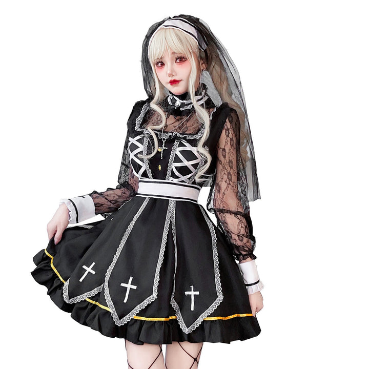 Damen Gothic Brautkostüm mit Spitzenärmeln und aufwendigen Rüschen Echo Archiv