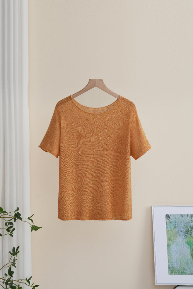 Damen Weiches Feinstrick-T-Shirt mit halbarm, weiter U-Boot-Ausschnitt und feiner Struktur Echo Archiv