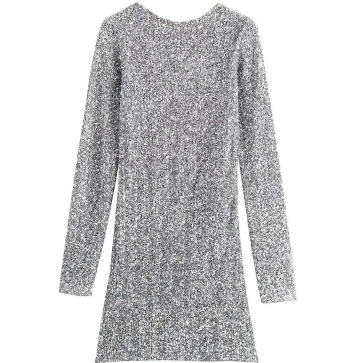 Damen Glitzerndes Pailletten-Minikleid mit langen Ärmeln und schmaler Silhouette Echo Archiv