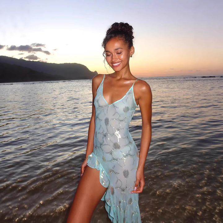 Damen Strandkleid mit transparentem Finish und asymmetrischem Saum Echo Archiv