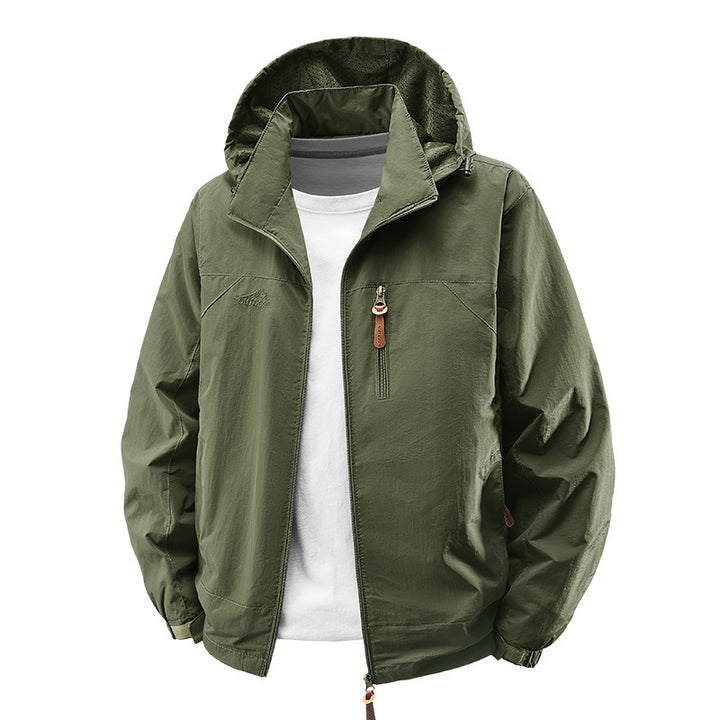 Herren Wasserabweisende ultraleichte Windjacke mit Kapuze, Reißverschluss und Brusttasche Echo Archiv
