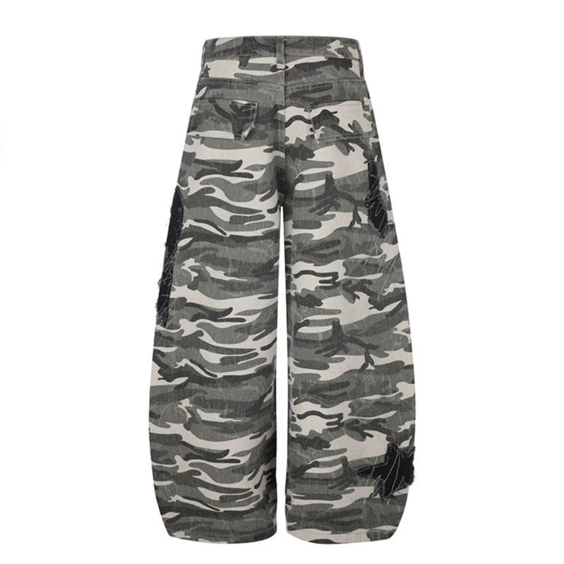 Damen Weite Camouflage‑Palazzo‑Hose mit Ballon‑Saum und dekorativen Stickdetails Echoarchiv