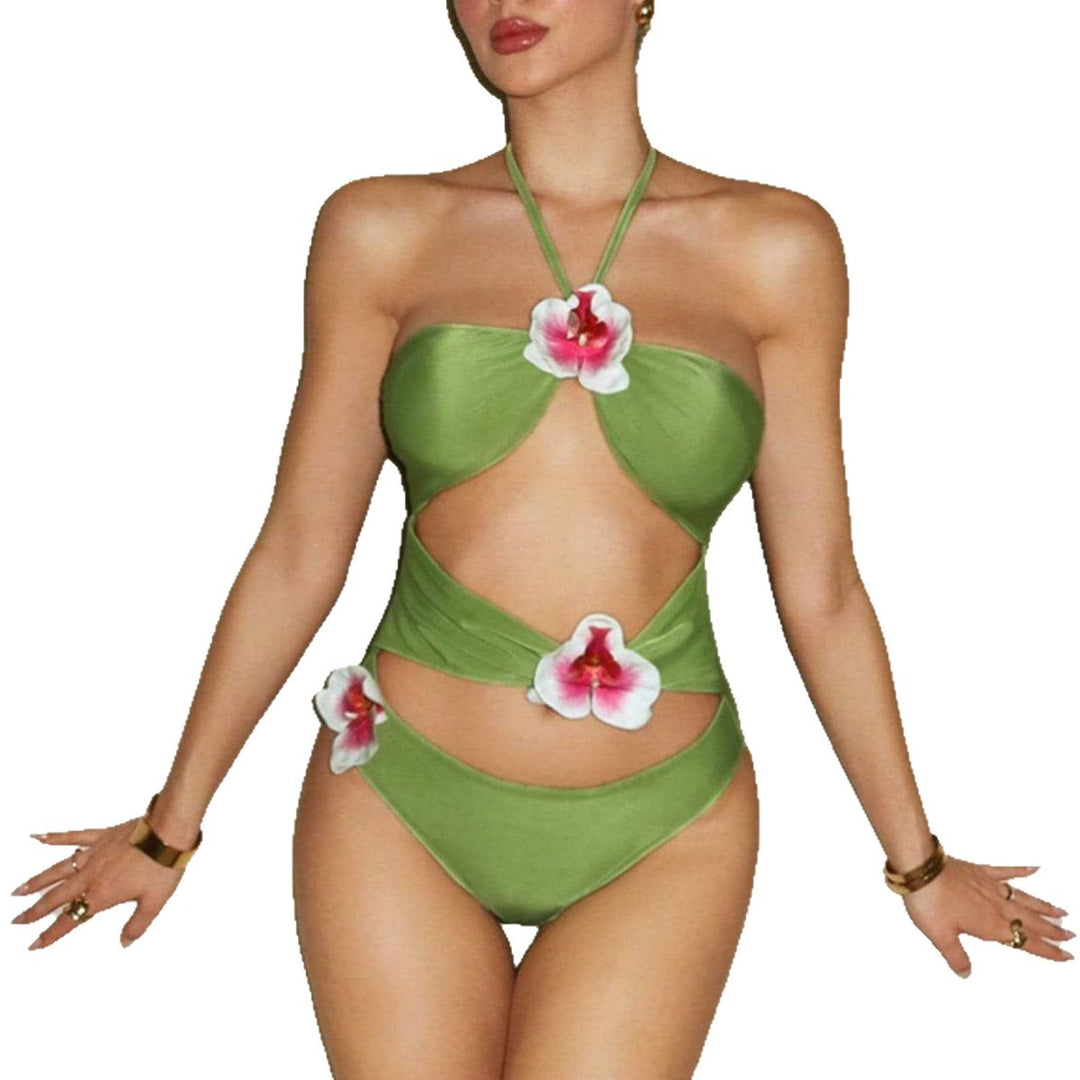 Damen Einteiliger Badeanzug mit floralen Akzenten und verspieltem Cut-Out Echo Archiv
