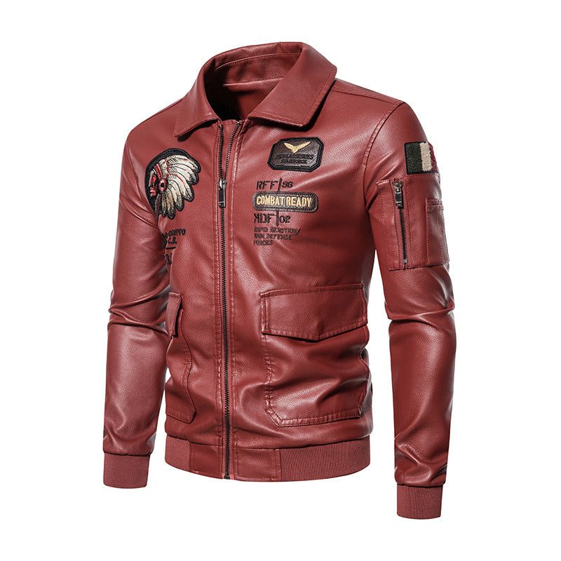 Herren Modische Kunstleder Jacke mit Stickereien Echo Archiv