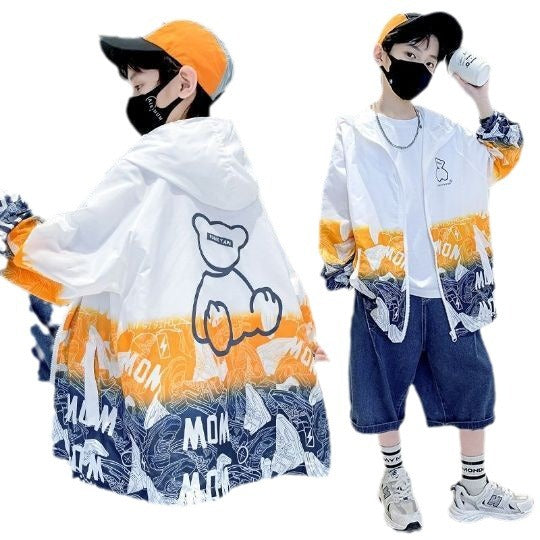 Unisex nan leichte winddichte Kapuzenjacke mit allover Grafikprint und reflektierenden Einsätzen für Kinder  Echo Archiv