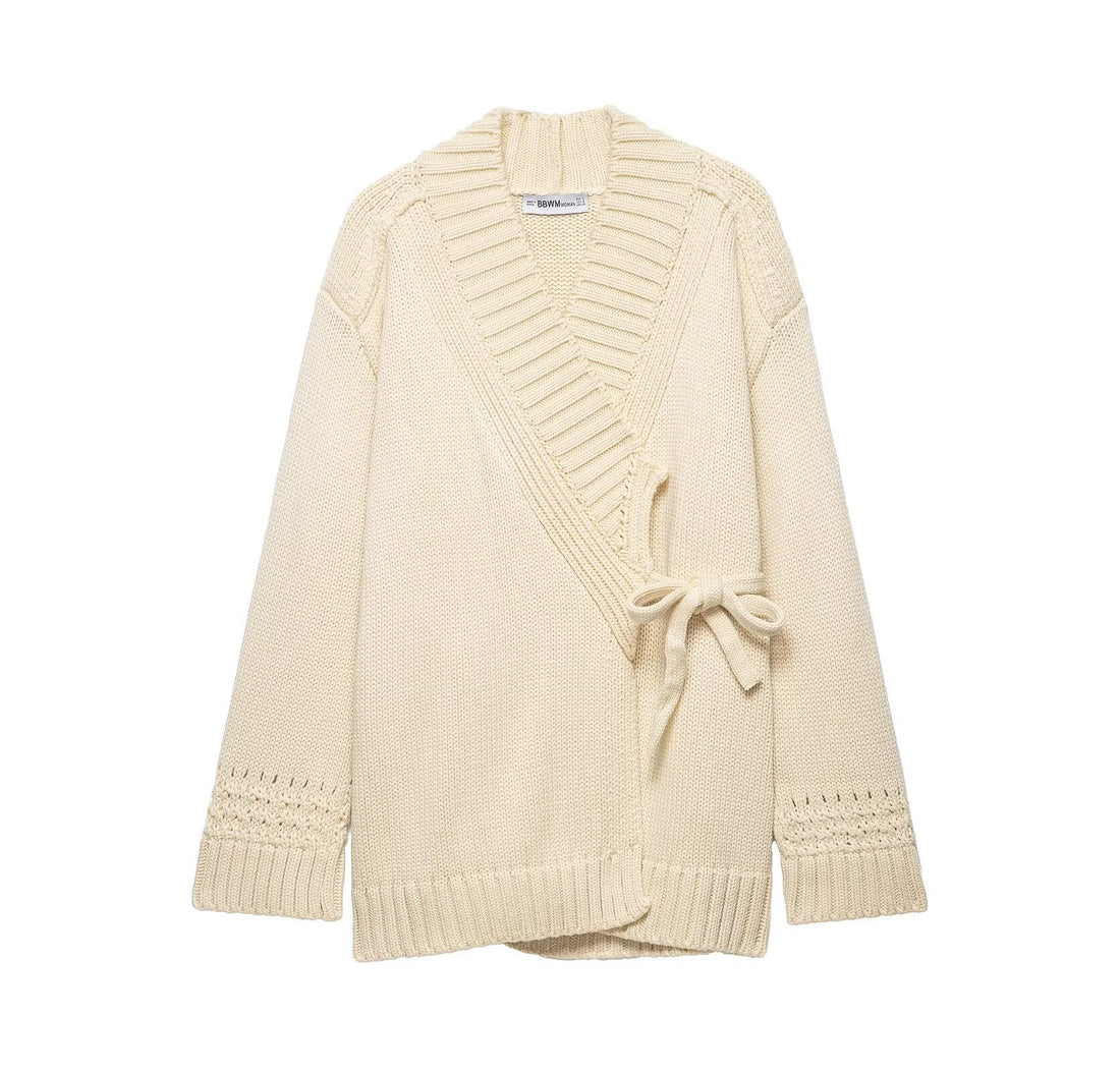 Damen Wickel-Strickcardigan mit Schalkragen und Bindegürtel Echoarchiv