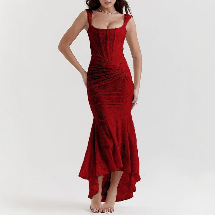 Damen nan eng anliegendes Korsett-Abendkleid mit integrierten Stäbchen, geraffter Wickelpassform und floraler Jacquardstruktur Echo Archiv