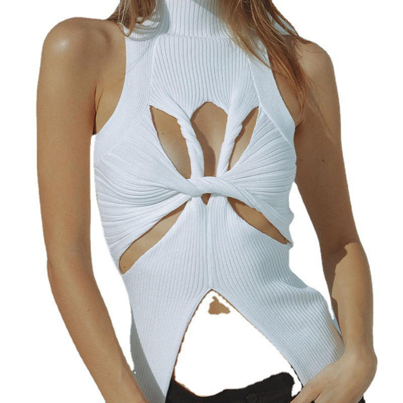 Damen figurbetontes Cut-Out Top mit hohem Kragen Echo Archiv