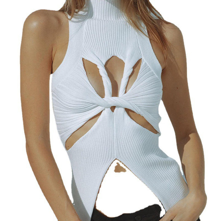Damen figurbetontes Cut-Out Top mit hohem Kragen Echo Archiv
