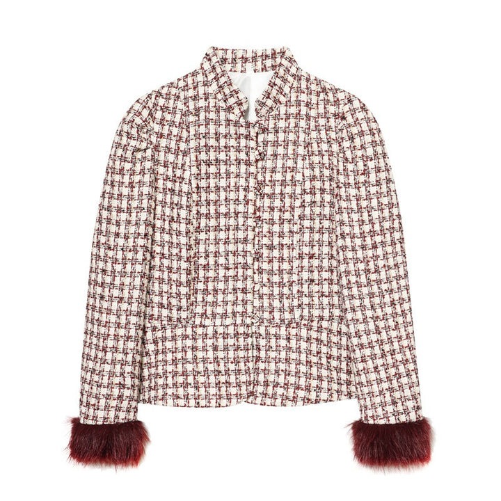 Damen Kurzblazer aus Bouclé‑Tweed mit Stehkragen und Kunstfellmanschetten Echo Archiv