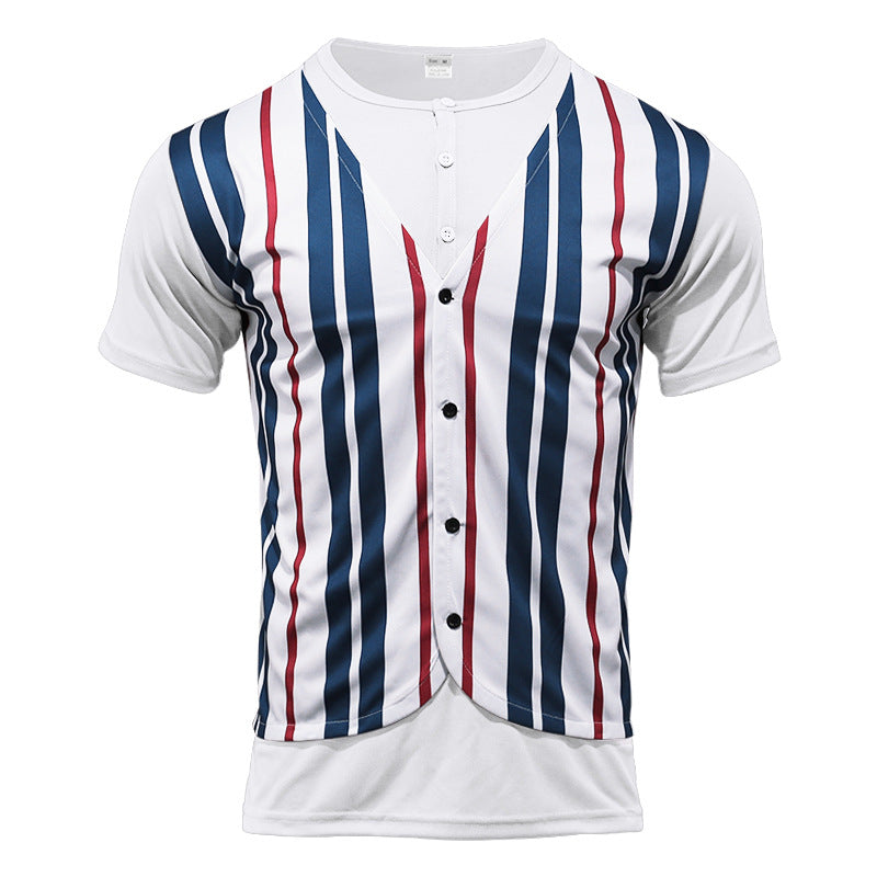 Herren Kurzarm-Henley-Shirt mit gestreiftem Design und modernem Schnitt Echoarchiv
