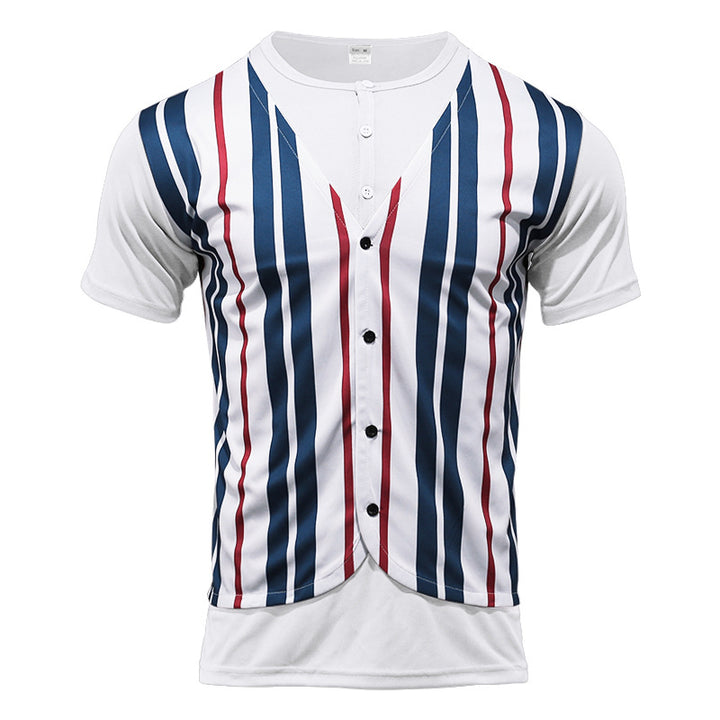 Herren Kurzarm-Henley-Shirt mit gestreiftem Design und modernem Schnitt Echoarchiv