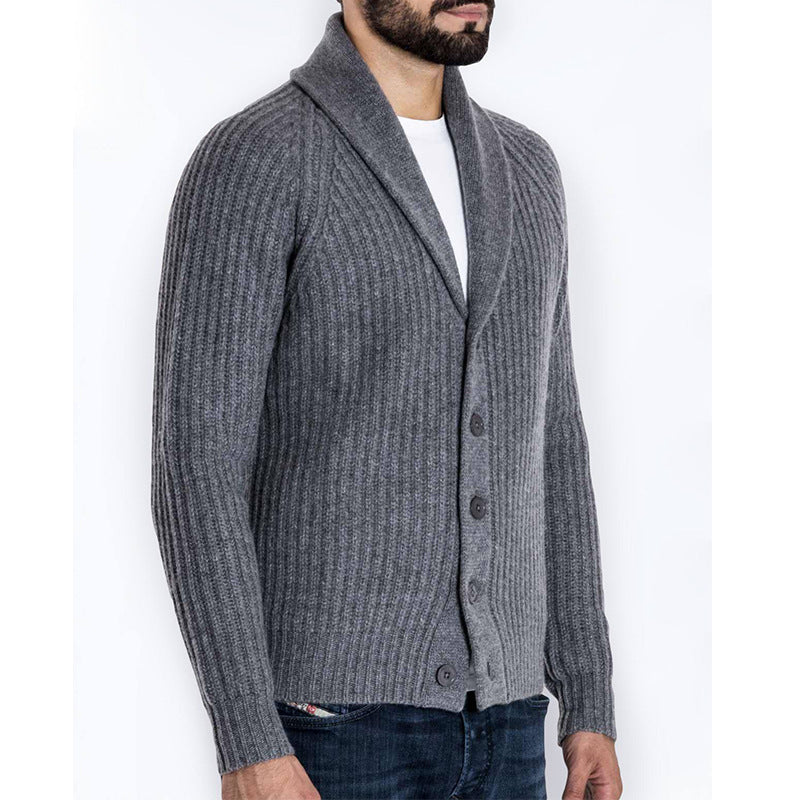 Herren Rippstrick-Cardigan mit Schalkragen und durchgehender Knopfleiste Echo Archiv