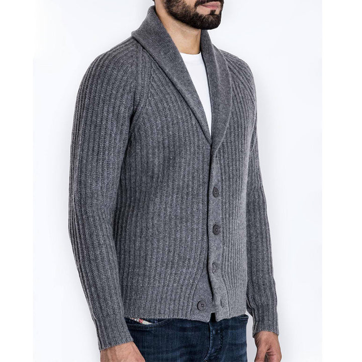 Herren Rippstrick-Cardigan mit Schalkragen und durchgehender Knopfleiste Echo Archiv