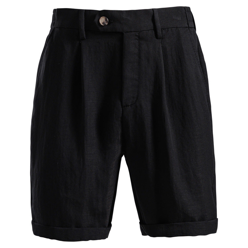 Herren nan lässige Leinenshorts mit Umschlag und Bundfalten Echoarchiv