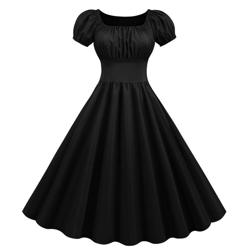 Damen A-Linien Kleid mit Puffärmeln und Taillierung Echoarchiv