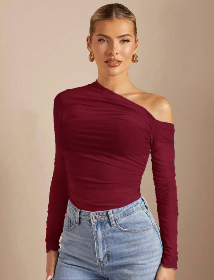 Damen Asymmetrischer Body mit Raffungen und langen Ärmeln Echo Archiv