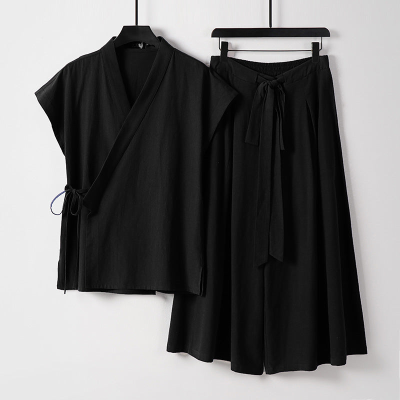 Damen Kimono-Loungewear-Set mit Wickeloberteil und weiter Palazzo-Hose Echoarchiv