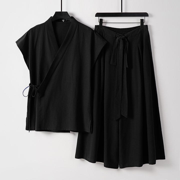 Damen Kimono-Loungewear-Set mit Wickeloberteil und weiter Palazzo-Hose Echoarchiv