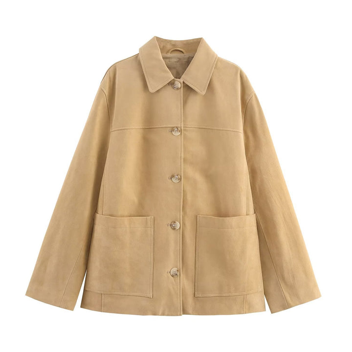 Damen lässige Wildlederjacke mit praktischen Taschen und modischem Schnitt Echoarchiv