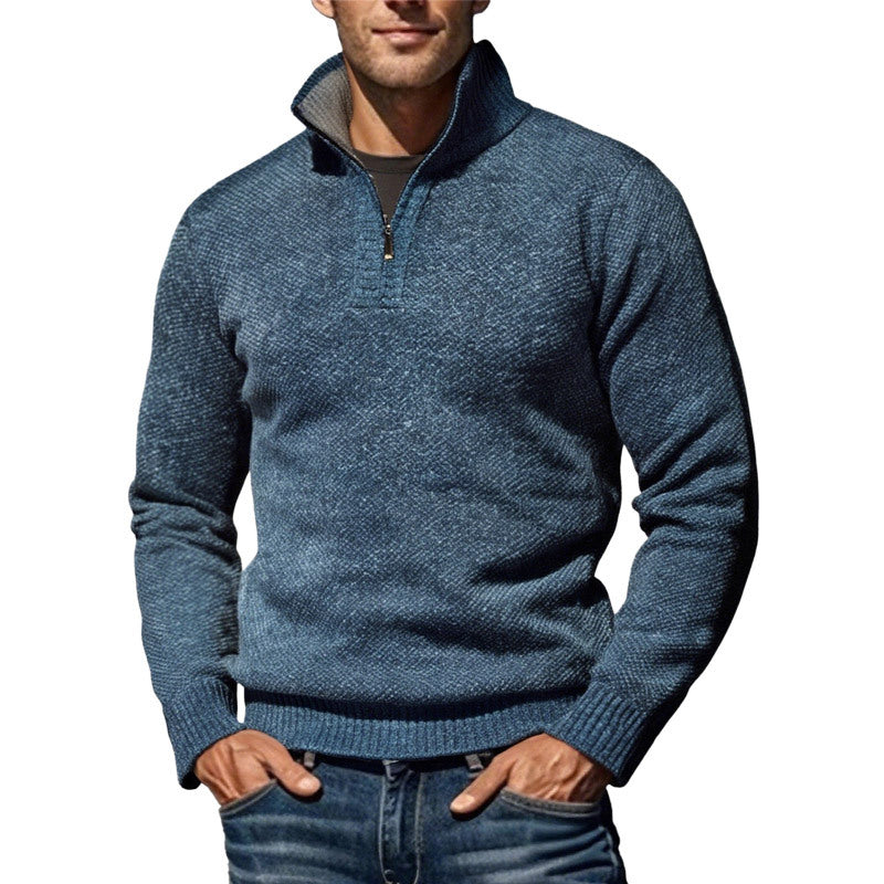Herren nan grobgestrickter Strickpullover mit halbem Reißverschluss und hohem Stehkragen Echo Archiv