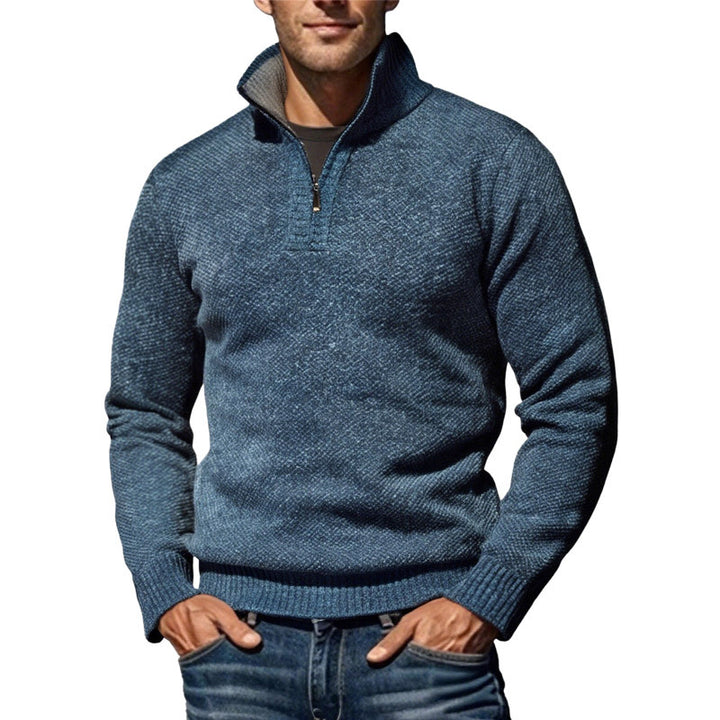 Herren nan grobgestrickter Strickpullover mit halbem Reißverschluss und hohem Stehkragen Echo Archiv