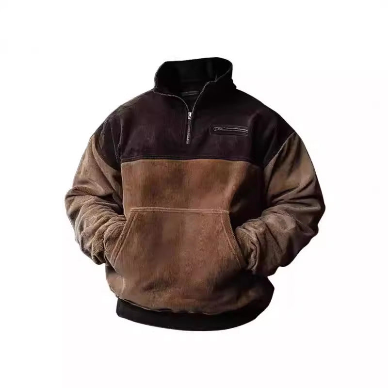 Herren lässiger Stehkragenpullover aus samtigem Material und praktischen Taschen Echoarchiv
