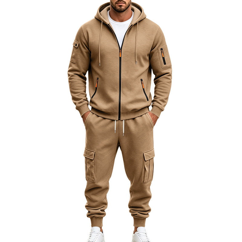 Herren Funktionales Cargo-Sweatset mit Kapuzenjacke und Mehrfachtaschen-Jogger – Cavarno