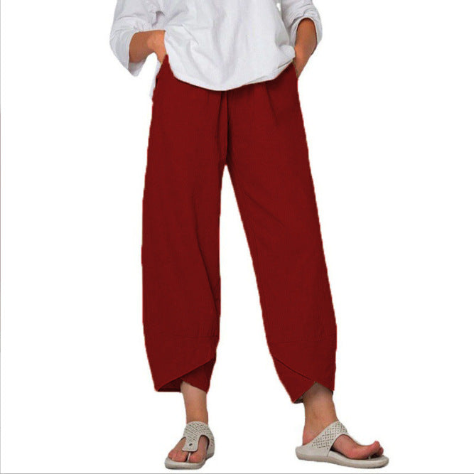 Damen nan lockere Leinenhose mit hohem Bund, Tulpen-Saum und seitlichen Eingrifftaschen Echo Archiv