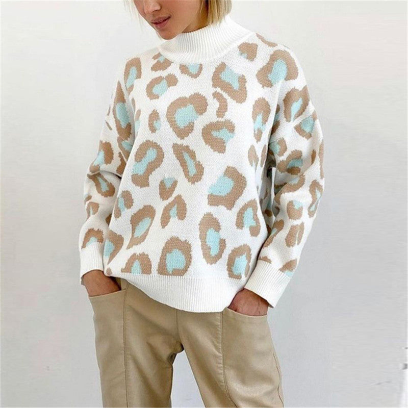 Damen Oversize Rollkragenpullover mit Leo-Jacquard und Rippbündchen Echoarchiv