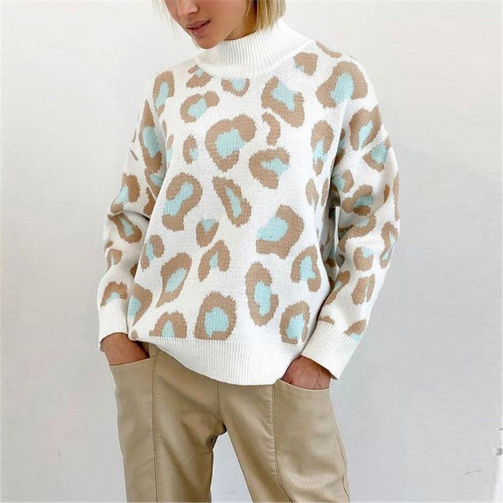 Damen Oversize Rollkragenpullover mit Leo-Jacquard und Rippbündchen Echoarchiv