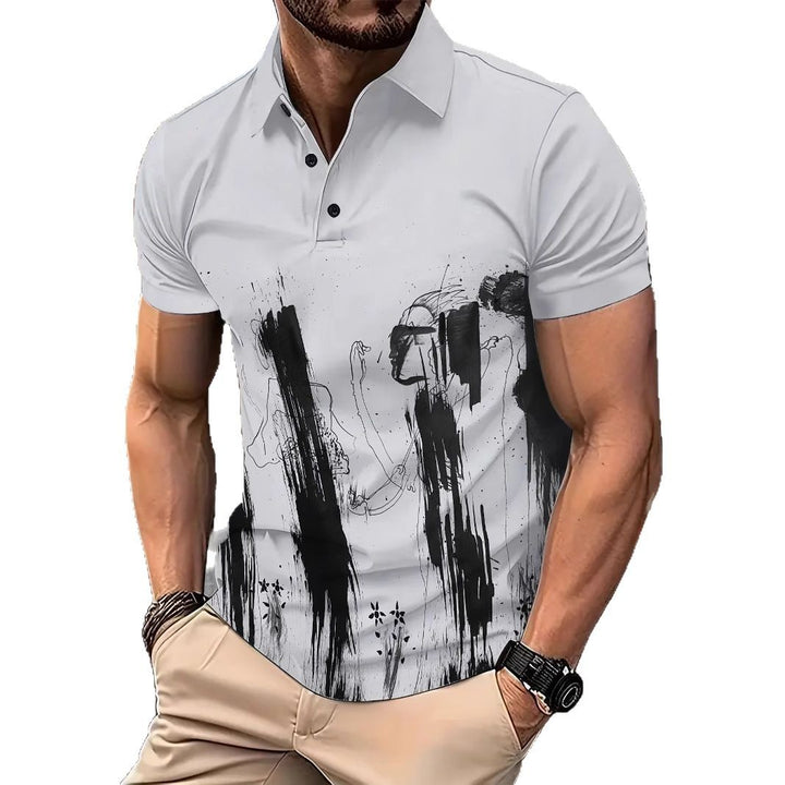 Herren Poloshirt mit kreativem Grafikdruck und sportlicher Passform Echoarchiv