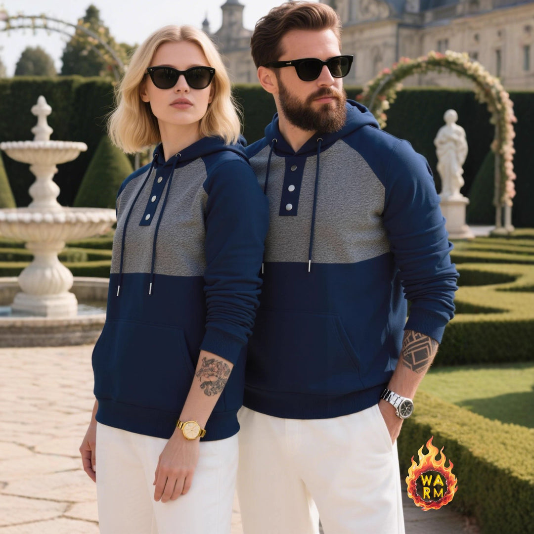 Herren modischer Hoodie mit Knopfdetails und Kontrastdesign Echoarchiv