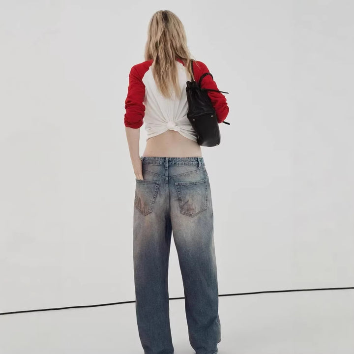 Damen hochtaillierte weite Jeans im Vintage-Look Echoarchiv