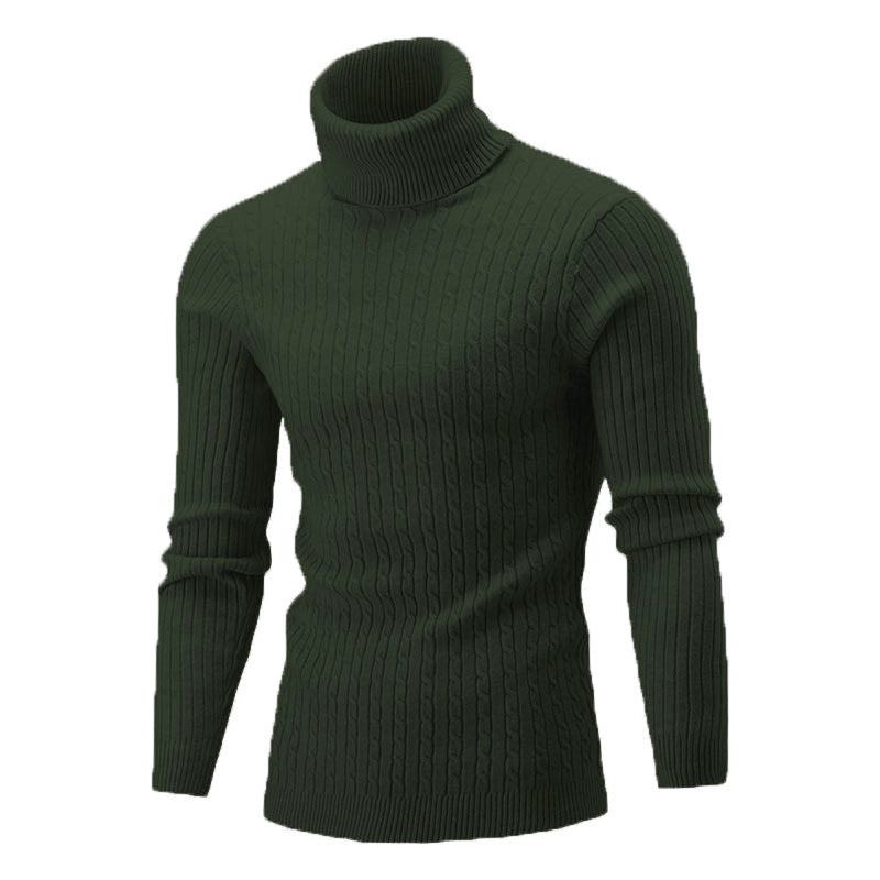 Herren Eleganter Strickpullover mit Stehkragen und feinem Zopfmuster Echoarchiv