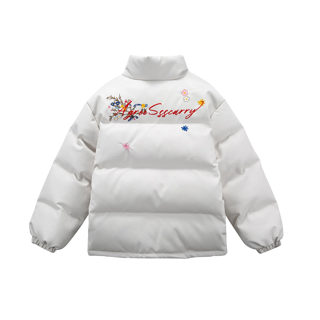 Damen Wattierte Kurzjacke mit floraler Stickerei und hohem Stehkragen Echoarchiv