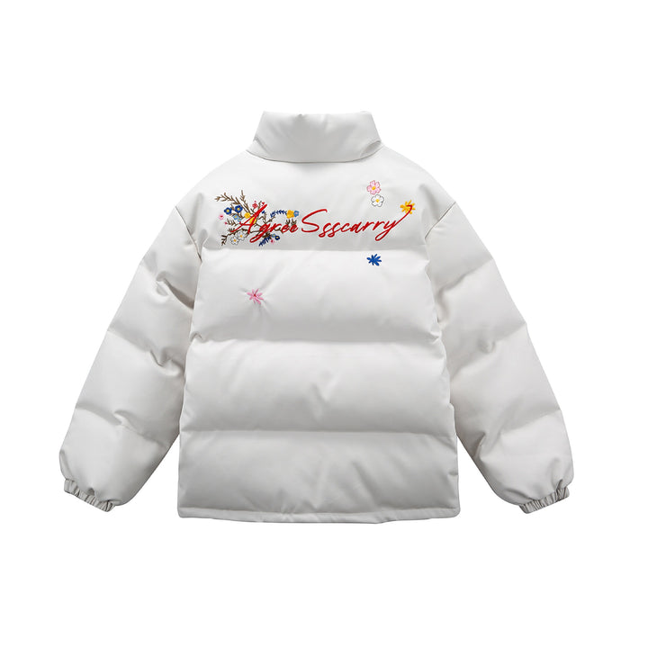 Damen Wattierte Kurzjacke mit floraler Stickerei und hohem Stehkragen Echoarchiv