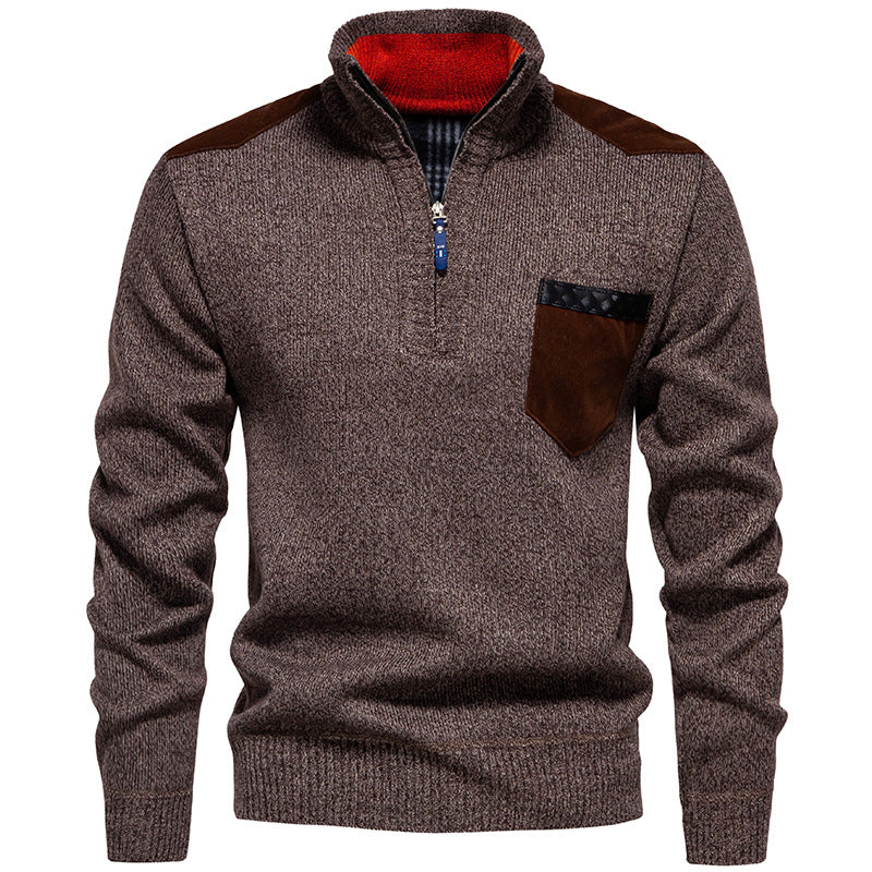 Herren Stehkragenpullover mit kontrastierenden Details und praktischen Taschen Echoarchiv