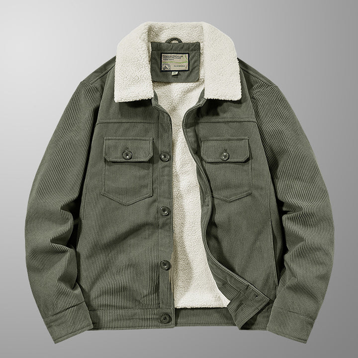 Herren Cord-Workjacke mit Sherpa-Innenfutter, Reverskragen und Druckknopfleiste – Taviero