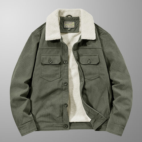 Herren Cord-Workjacke mit Sherpa-Innenfutter, Reverskragen und Druckknopfleiste – Taviero