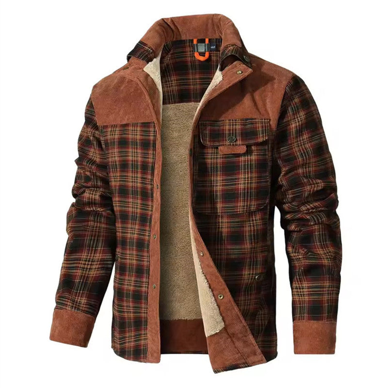 Herren Kariertes Thermo-Hemdjacke mit Teddyfutter und Cordbesatz Echoarchiv
