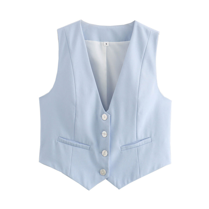 Damen nan elegante taillierte Business-Weste mit spitzem Saum, V-Ausschnitt und Leistentaschen Echo Archiv