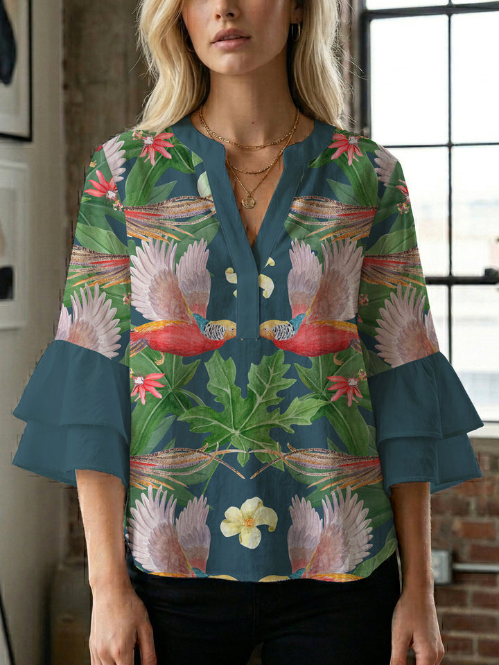 Damen Bluse mit voluminösen Ärmeln und floralem Design Echo Archiv