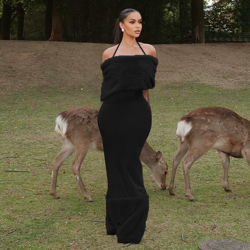 Damen elegantes Maxikleid mit trägerlosem Design und fließendem Stoff Echo Archiv