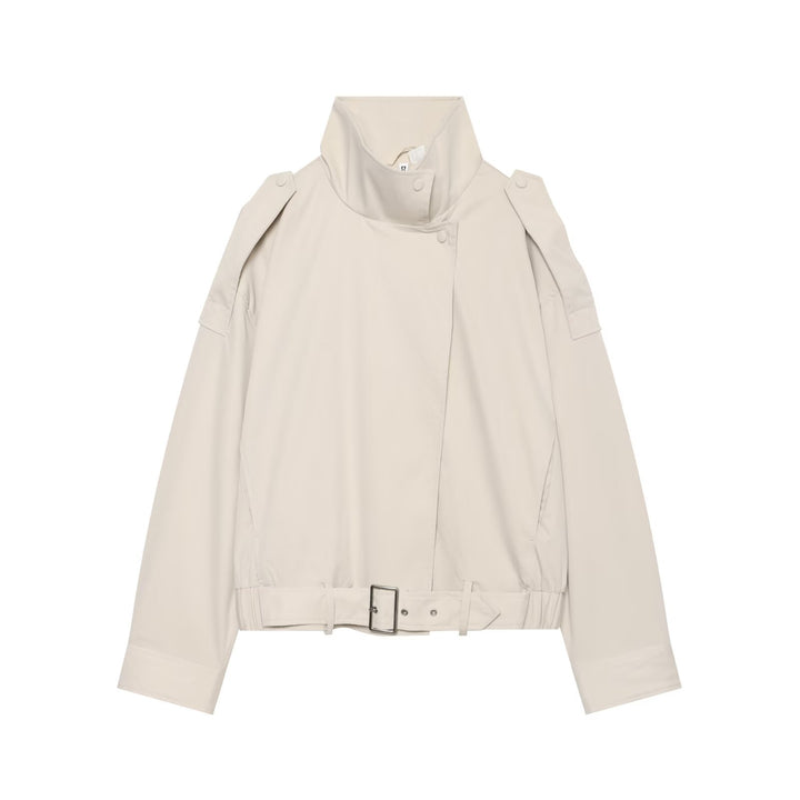 Damen Kurz geschnittene Trench-inspirierte Jacke mit hohem Stehkragen und Taillengürtel Echo Archiv
