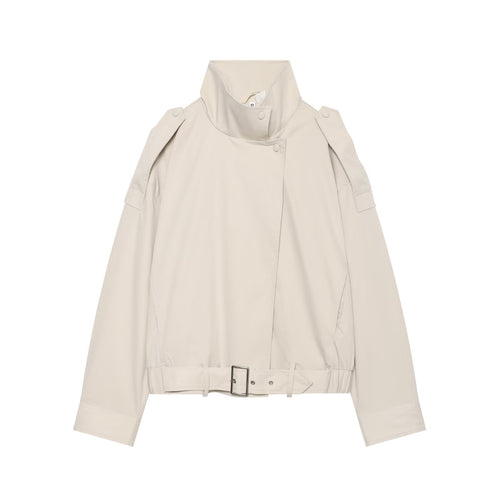 Damen Kurz geschnittene Trench-inspirierte Jacke mit hohem Stehkragen und Taillengürtel Echo Archiv